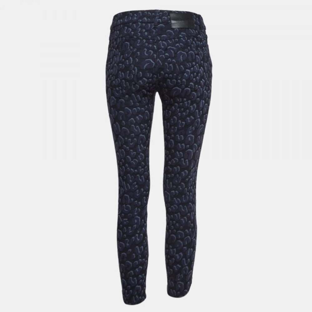 Louis Vuitton Navy Blue Leopard Print Jacquard Slim Ankle Zip Pants